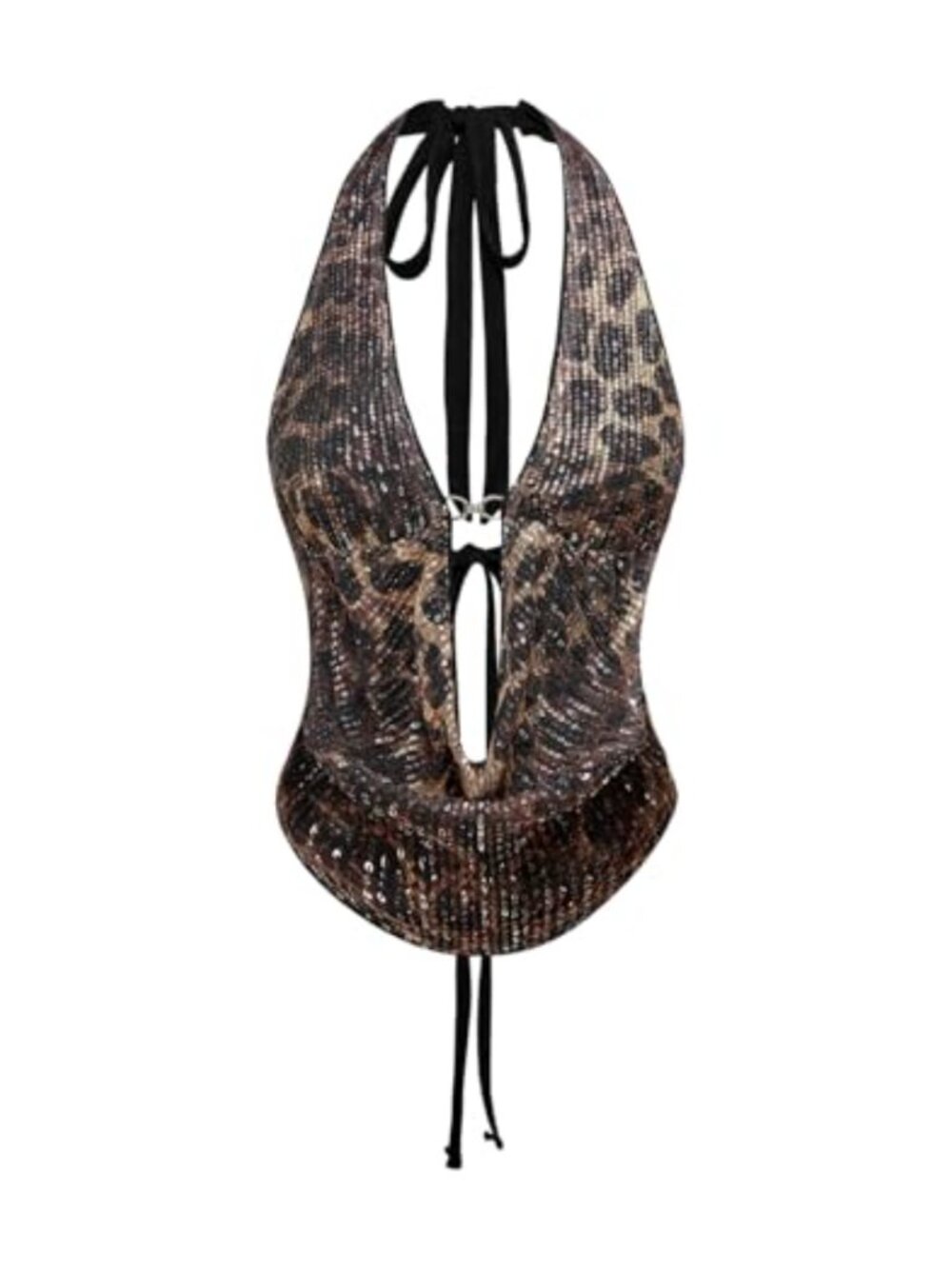 Cheetah Print Corset Halter Crop Top Sequined Going Out Tank